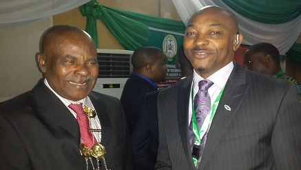 (L-r): Professor David Adewumi, president, Nigeria Computer Society (NCS) and Chinenye Mba-Uzoukwu, managing director, Infographics limited, during #NCSENUGU2014